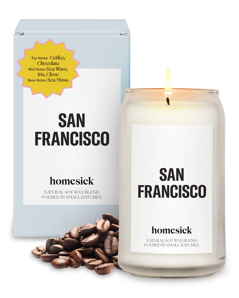 Homesick Scented Candles for Home (San Francisco) - 13.75 oz Long-Lasting Soy Wax Jar Candle for Women & Men for All Occasions, 60-80 Hours Burn Time - Notes of Coffee & Chocolate - Image 1